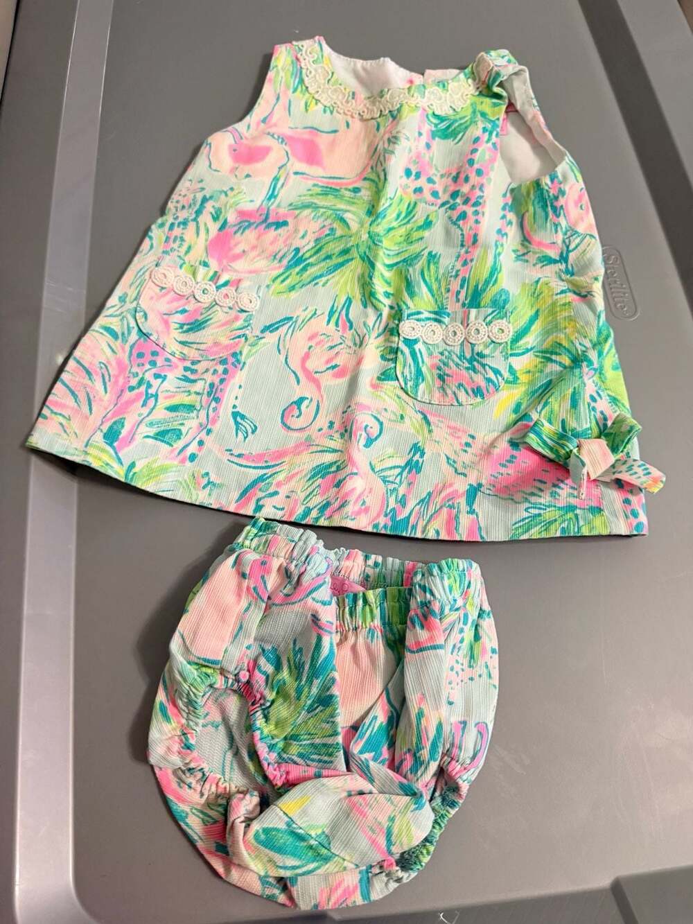 Lilly Pulitzer Animal Flamingo Dress And Bloomers Size 6-12 M Multicolor Print